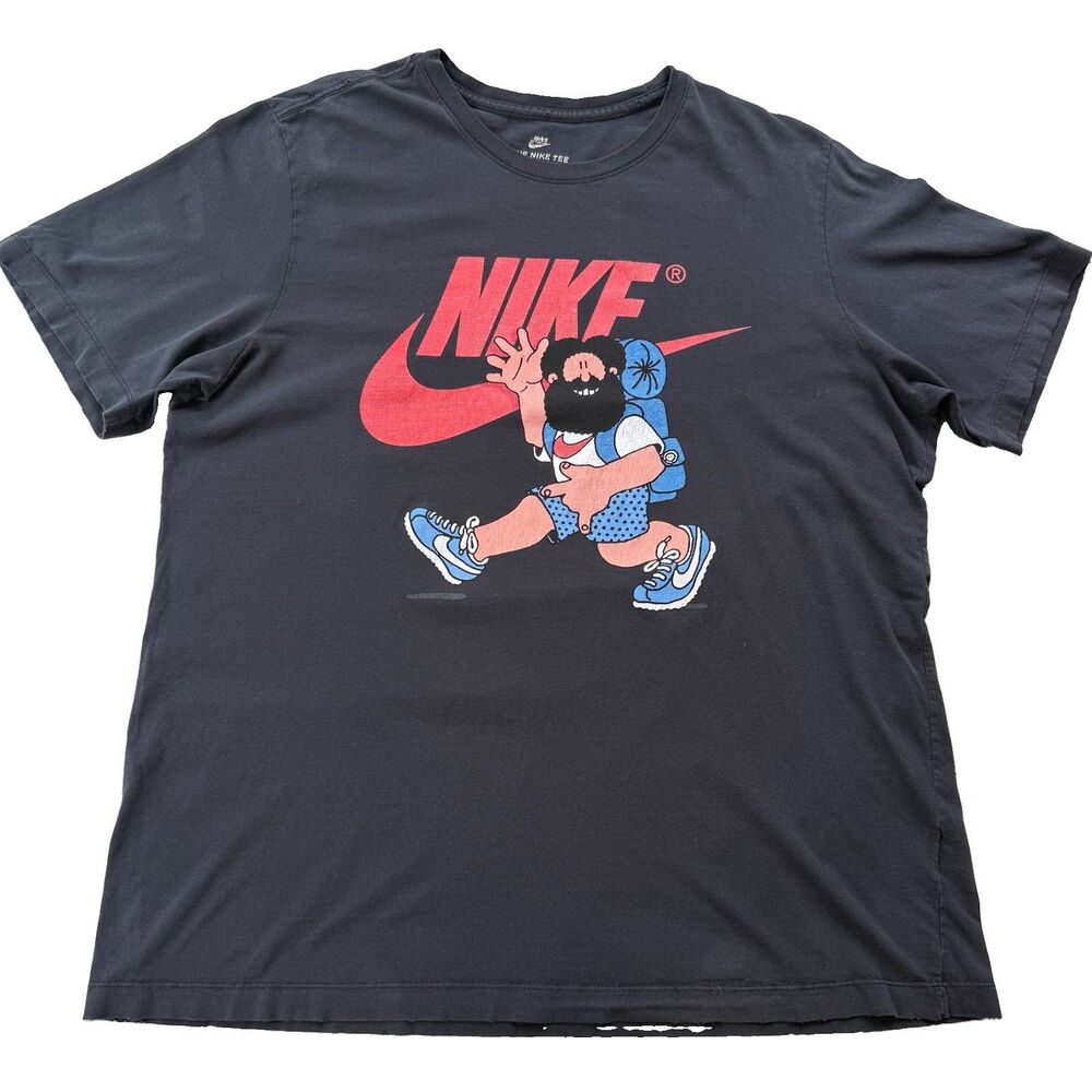 Nike Hike Man Retro Graphic Hiking Camping Art Big Swoosh T Shirt Mens XL Black